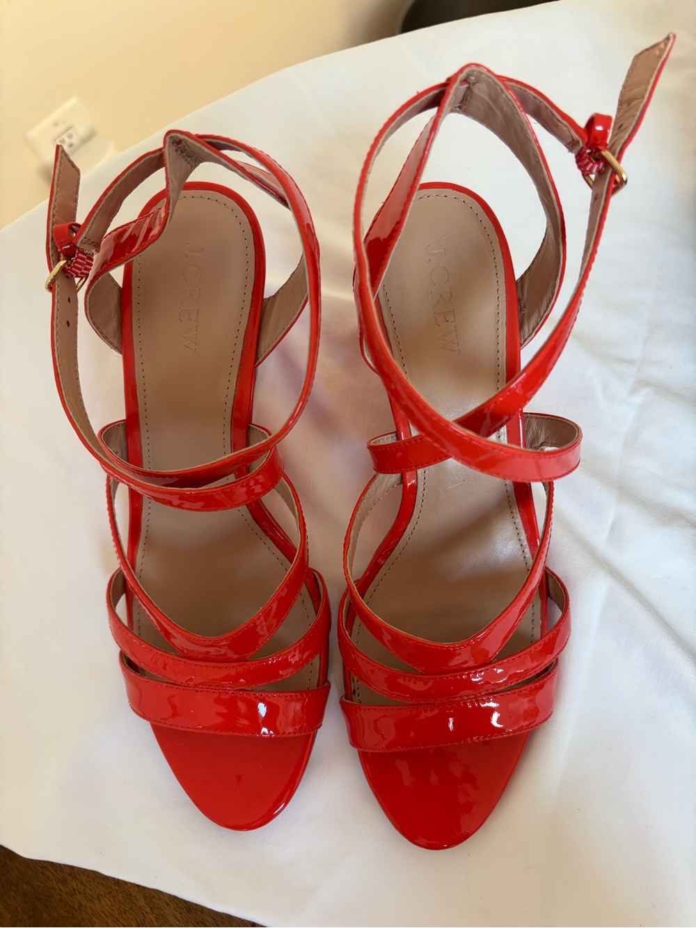 J. Crew Patent Leather Strappy Wedge Sandals in Blood Orange - Women’s Size 8.5M - Picture 8 of 12